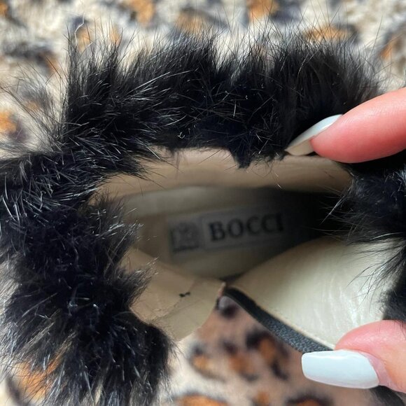 Black Leather Fur-Trim Ankle Booties - Picture 2 of 6